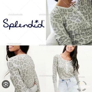 Splendid Thermal Forever Leopard Henley in Heather Gray Size S